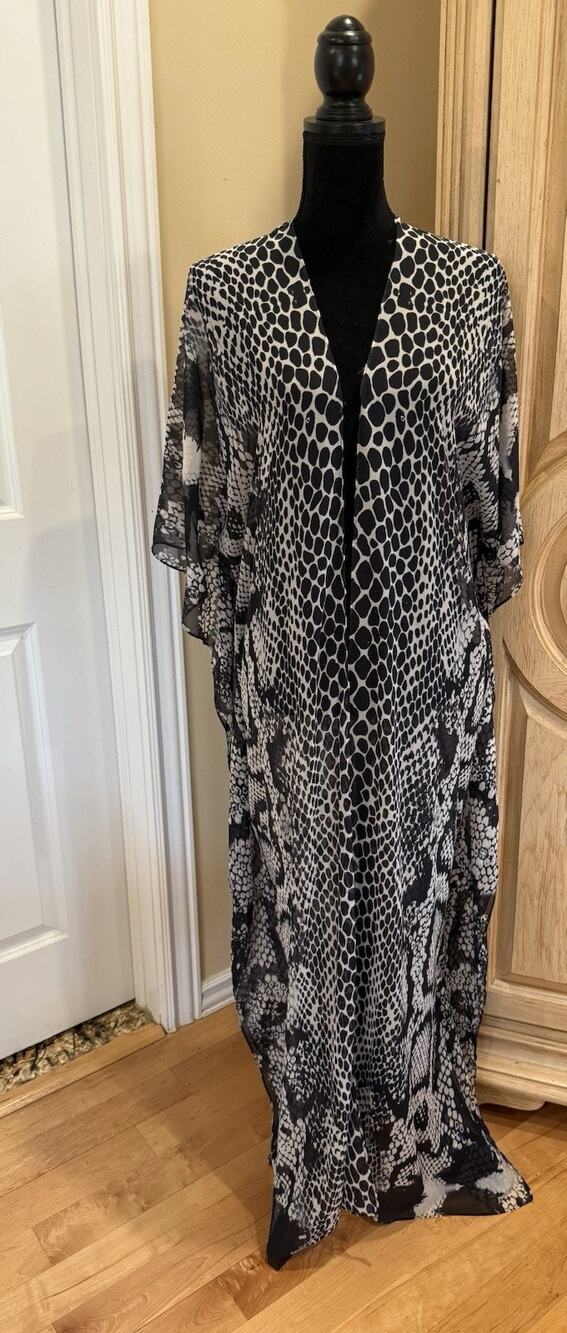 TRUE COLOURS La Moda Sheer Coverup Caftan Maxi Dress Size O/S~NWT